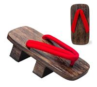 ZJYIGOWL Womens Slippers Flip-Flops Japanese Geta Two-Tooth Clogs Elevated Thong Sandals Japanese Style Thick-Soled Solid Wood Slippers (Red,EUR45-46)