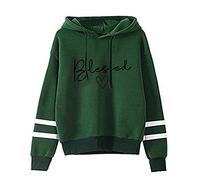 ZJYJSE Blessed Letters 3D Printing Women'S Hoodie Spring, Autumn And Winter Pullover New Casual Sweater Street Jacket-Green_L