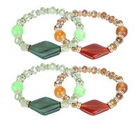 Zjythocyber 2 Set Elastic Crystal Bracelets Beads, Wild Simple Stylish Women's Bracelets, Green Coffee Color Charm Bracelets with Stretch Cord for Work Travel Party, Craft Ornaments