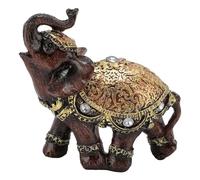 Zjythocyber Wealth Lucky Elephant Statue, Resin Feng Shui Elephant Figurine, Brown Ceremonial Attire Elephant Decoration for Living Room Office Home Housewarming Gift (S)