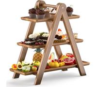 Zjyufy 3 Tier Serving Tray, Rustic Wooden Tiered Cupcake Stand Rectangle Serving Platters for Parties Graduation Wedding Birthday Party Picnic