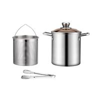Zjyufy 3pcs Deep Fat Fryer with Strainer, Stainless Steel Deep Fryer with lid, 3L Multi-purpose Stock Fry Pot with Deep Fryer Basket& Tong for French Fries Chicken, Storing Frying Cooking Grease