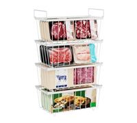 Zjyufy 4pcs Freezer Organizer Baskets Stackable Chest Freezer Storage Organiser Breathable Metal Wire Baskets Sort Frozen Food for Meat Fish Bagged Vegetables Ice Cream
