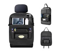 Zjyufy Car Seat Organiser, Car Back Seat Storage Organiser with 6 Storage Pockets and Folding Tray, Car Essentials for Umbrella Water Bottle Books Food Tissues