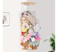 Zjyufy Corner Stuffed Animal Storage Cage, Adjustable Length Wall Mount Toy Shelf, Wood Vertical Soft Toy Organize for Bedroom, Playroom, Nursery Room