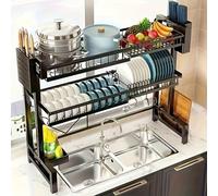 Zjyufy Over Sink Dish Drying Rack Adjustable 24.4"-39.4", 3-Tier Expandable Kitchen Dish Drainer Rack with Utensil Holder, Heavy Duty Black Sink Shelf Organizer for Small Kitchen Counter Storage