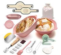 Zjyufy Sourdough Bread Proofing Basket, 14 PCS Banneton Proofing Basket Starter Kit Bread Making Accessories Starter Kit Round & Oval Sour Dough Starter Kits Danish Dough Whisk Bread Lame