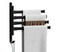 Zjyufy Wall Mount Swivel Towel Rail, Space Aluminum Swivel Towel Bar Rack No Drilling 4 Arm Swivel Towel Bar Bathroom Towel Hanger Space Saving Wall Mount Bath Accessories