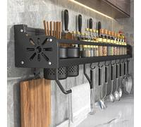 Zjyufy Wall Mounted Spice Rack, Kitchen Spice Organizer, Wall Shelf Cutlery Holder Organiser with 8 Hooks, Spice Racks Organiser for Spice Jars Seasoning Bottles