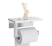 Zjyufy White Toilet Roll Holder Wall-Mounted, Toilet Roll HolderStainless Steel Toilet Paper Holder with Marble Shelf, Bathroom Accessory, Quite Light, Easy to Fit