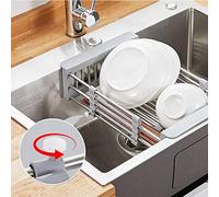 ZJYWMM Adjustable Dish Drying Rack Basket,304 Stainless Steel Dish Rack Extendable Length 20 Cm Over The Sink Counter Or In The Sink Dish Drainer Gray 27.5-47cm(11-19inch)