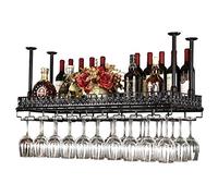 ZJYWMM Retro Wall Wine Racks Metal Iron Storage Shelf in Bar Ceiling Wall Mounted Hanging Wine Champagne Glass Goblets Stemware Rack Wine Bottle Holder (Color : Black, Size : 120×35