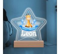 ZJZG Baby Night Light with Name, Blue Newborn Gifts Baby Boy, Personalised Acrylic LED Night Light for Baby Boys Nursery, Giraffe Nursery Bedside Table Light, Baby Sleep Light