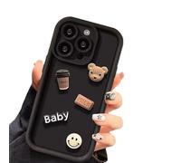 Zkacase Designed for iPhone Case,3D Cute Coffee Bear Camera Lens Protection Shockproof Protective Cover Phone Case (Black,iPhone 16 Pro)