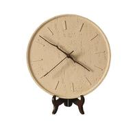 ZKALQECNF Living Room Retro minimalist clock wall mounted silent cave stone battery power(Milk Tea Color)