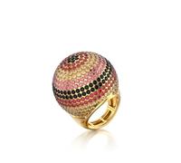 ZKBKJSPZJB Gold Snowball Rhinestone Cocktail Ring - Adjustable Stretch Sparkling Party Jewelry for Women, Elegant Costume Ring for Evening Wear, Wedding, Prom, Crystal Metal, Rhinestone