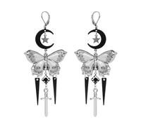 ZKBKJSPZJB Gothic Moon & Star Butterfly Drop Earrings - Exaggerated Long Pendant Stud Earrings for Women, Vintage Brass Jewelry, Boho Punk Style Statement Piece, Uniform code, Brass, No Gemstone