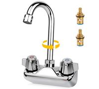 ZKDAUSDO Leak-Free Commercial Hand Sink Faucet with Ceramic Valve, 4 Inch Center Wall Mount Kitchen Faucet with 3-1/2" Swivel Gooseneck Spout & Dual Knobs for Bar Restaurant Laundry, Brass Constructed