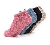 ZKFSIE 4 Pcs Fluffy Slipper Socks for Women Men, Non Slip Grip Bed Socks for Winter, Warm Slipper Socks with Grippers for Home, Yoga, Hospital, UK 4-7