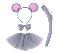 ZKFSIE 4PCS Minnie Mouse Kids Costume Set, Grey Cartoon Animal Ears Headband Tail Tutu Skirt, Unisex Kids Halloween Party Costume Accessories