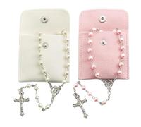 ZKFSIE 4pcs Rosary Beads Catholic Women, Necklace with White and Pink, Light Pink and Beige Bags, Meditation, Rosary Beads First Holy Communion, Religious Ceremonies
