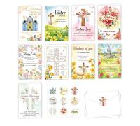 ZKFSIE 9 Pcs Easter Cards Multipack, 9 Style Easter Cards with 9 Envelopes and 9 Sealing Stickers for Kids and Family, Easter Cards Christian Greeting Cards Blank Notecards with Envelopes