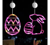 ZKFSIE Easter Window Lights Easter Decorations, 2 Pack Easter Bunny Lights, Eggs Lights, Multicolour Hanging Lights with Suction Cup, Slow Fade Indoor Lights for Easter Home Decor