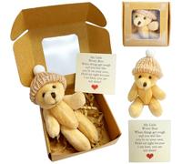 ZKFSIE Handmade Mini Plush Teddy Bear in Box, Mini Plush Bear with Inspirational Card Sympathy Gift, Fluffie Stuffies Bear Doll Little Pocket Hug, Motivational Gifts for Lovers and friends