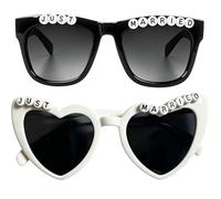 ZKFSIE Wedding Sunglasses, Bride Sunglasses and Bride Glasses with White Heart Design, Just Married Accessories for Wedding Ceremonies, Two-Piece Set in White and Black.