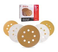 ZKH 100 PCS 5 Inch Sanding Discs, 8 Hole Hook and Loop Sanding Discs 40/60/80/120/180/240/320/400 Assorted Grits Sandpaper for Random Orbital Sander, Yellow