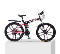 ZKHD 21-Speed 10-Knife-Wheel Mountain Bike Bicycle Adult Folding Double Damping Off-Road Variable Speed Male And Female Bicycles,black red,26 inch