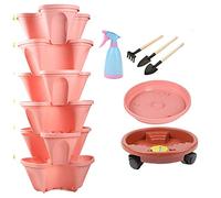 ZKHD Stackable Flower Tower 6 Tier Vertical Planter Self Watering Tiers From Top Down Stand Stacking Planters Garden Planter Set Strawberry and Herb Garden Planter,Pink