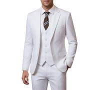 ZKHOECR Men's 3 Piece Slim Fit Suit Set, Jacket Vest and Pants for Men, White, S