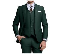 ZKHOECR Men's 3 Piece Slim Fit Suit Set, Two Button Blazer Solid Jacket Vest Pants Wedding Business Suit, Dark Green, 4XL