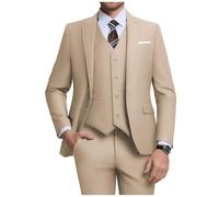 ZKHOECR Men's 3 Piece Slim Fit Suit Set, Two Button Blazer Solid Jacket Vest Pants Wedding Business Suit, Champagne, 6XL