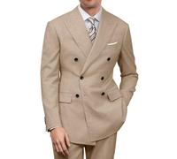 ZKHOECR Mens Double Breasted Suit Slim Fit Solid Suit Jacket and Dress Pants 2 Piece Set Prom Wedding Suits for Men, Champagne, M