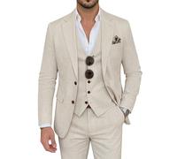 ZKHOECR Men's Suit 3 Piece Linen Suits Slim Fit Suit Blazer Vest Pants Set Wedding Prom Tuxedos Business Casual Suit