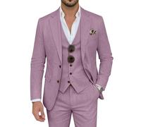 ZKHOECR Men's Suit 3 Piece Linen Suits Slim Fit Suit Blazer Vest Pants Set Wedding Prom Tuxedos Business Casual Suit