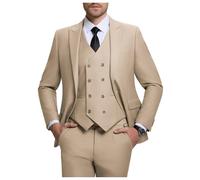 ZKHOECR Mens Suit Slim Fit Solid Suit Jacket Double Breasted Vest and Dress Pants 3 Piece Set Prom Wedding Suits for Men, Champagne, 4XL