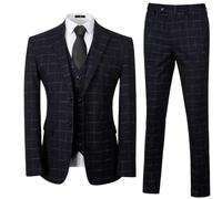 ZKHOECR Men's Tuxedo Suits Slim Fit Plaid Suits for Men 3 Piece Suit Jacket Vest Pants Set for Wedding Prom, Black-white Plaid, L