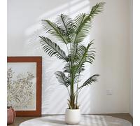 ZKIODV Artificial Plants, Large 180 cm, Palm Tree with White Planter, Lifelike Artificial Palm for Home, Office, Living Room Decor, Indoor - 13 Leaves, Natural Wood Trunk, Green Artificial Moss (1