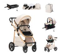 Zkipm Baby Buggy with isofix Base, Multifunctional Stroller with Seat, 3 in 1 Travel System | Foldable Prams with Backpack | Rain Cover | Mosquito Net | Aluminium Frame | 0-4 Years, Up to 22 kg