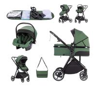 Zkipm Baby Pram 3 in 1, Foldable Carrycot Baby Stroller,Pram Set Travel with Adjustable-Height Push Handle, Present Rain Cover, Mosquito Net, Bag, Cooling Mat, ect for Ages 0-3