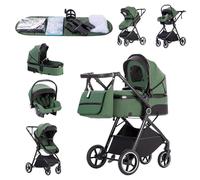 Zkipm Baby Pram 3 in 1 with Seat, Foldable Carrycot Baby Stroller, Pram Set Travel with Adjustable-Height Push Handle, Present Rain Cover, Mosquito Net, Bag, Cooling Mat, Wristband for Ages 0-3