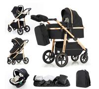 Zkipm Baby Stroller, Multifunctional Stroller with Seat, 3 in 1 Travel System, Foldable Prams with Backpack, Rain Cover, Mosquito Net, Aluminium Frame, 0-4 Years, Up to 22 kg