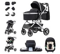 Zkiprm 3-in-1 Combination City Pram, Travel Systems with Seat, Portable Folding Baby Stroller| High Aluminum Frame | Complete Accessories | for 0-4 Years Newborn （Black