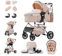 Zkiprm 3-in-1 Combination Pram Travel Systems with Baby Seat, up to 22 kg, Foldable Buggy, Aluminium Frame, Mosquito Net/Rain Cover, Mum Bag Included, 0-4 Years, White