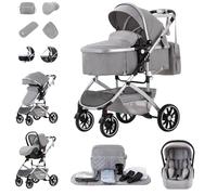 Zkiprm 3-in-1 Combination Pram Travel Systems with Baby Seat, up to 22 kg, Foldable Buggy, Aluminium Frame, Mosquito Net/Rain Cover, Mum Bag Included, 0-4 Years, Light Grey