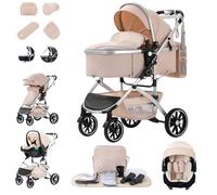 Zkiprm 3-in-1 Combination Pram Travel Systems with Seat, up to 22 kg, Foldable Stroller, Aluminium Frame, Mosquito Net/Rain Cover, Mum Bag Included, 0-4 Years