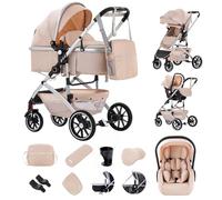 Zkiprm 3-in-1 Combination Pushchair Travel Systems with Baby Seat, up to 22 kg, Foldable Buggy, Aluminium Frame, Mosquito Net/Rain Cover, Mum Bag Included, 0-4 Years, White